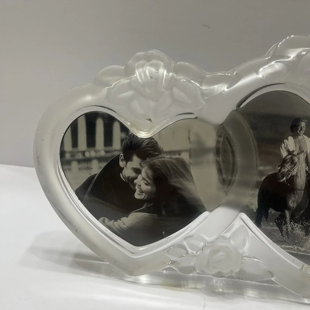 Vintage Mikasa Rosemont Picture Frame Frosted 4 Interlocking Hearts Raised Rose
